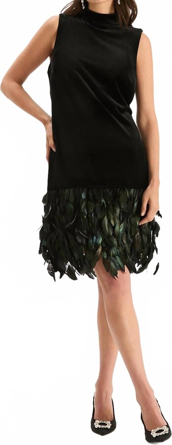 Tyler Boe Colette Feather Hem Velvet Dress In Black