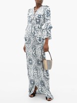 Thumbnail for your product : Raquel Diniz Army Mosaic-print Silk-satin Dress - Blue White