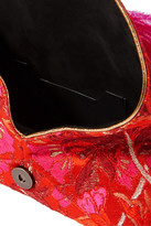 Thumbnail for your product : Dries Van Noten Envelope Small Feather And Crystal-embellished Jacquard Clutch - Red