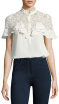 Thumbnail for your product : Rebecca Taylor Short-Sleeve Silk Top with Lace