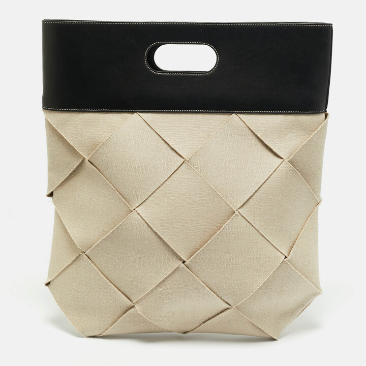 Bottega Veneta Beige/Black Intrecciato Canvas and Leather Slip Tote