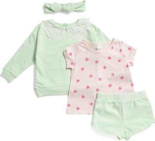 TJMAXX Toddler Girls 4Pc Collared Sweatshirt Shirt And Shorts Set, Cotton/Polyester