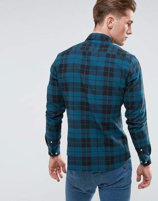 ASOS Design Stretch Slim Twill Check Shirt In Teal