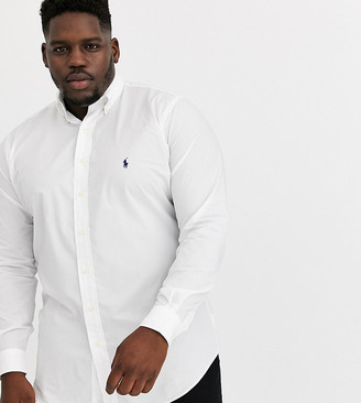Polo Ralph Lauren Big & Tall icon logo button down stretch poplin shirt in white