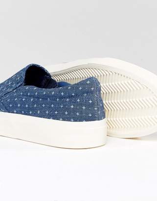 ASOS Slip On Plimsolls In Blue Chambray With Cross Print