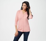 Thumbnail for your product : Denim & Co. Textured Knit Button-Front 3/4-Sleeve Top