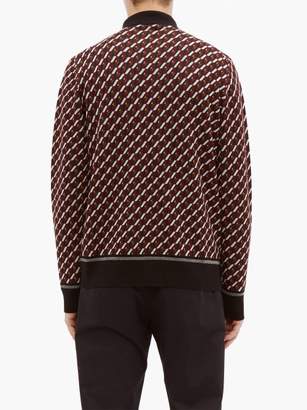 Prada Geometric-jacquard Long-sleeved Polo Shirt - Mens - Black Burgundy