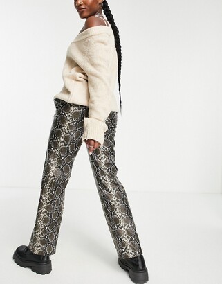 Only Exclusive faux leather wide leg pants in snake print - ShopStyle