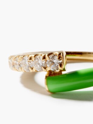 Melissa Kaye Lola Diamond, Enamel & 18kt Gold Ring - Green Gold