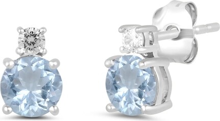 Zales 6.0mm Aquamarine and 1/6 CT. T.w. Lab-Grown Diamond Stacked Stud Earrings in 14K White Gold