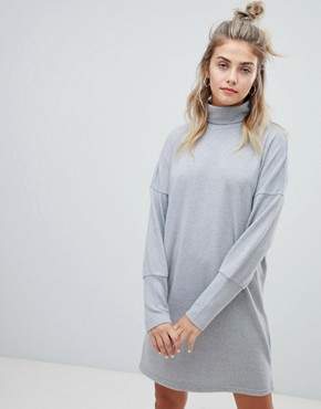 Noisy May roll neck batwing knitted mini jumper dress in grey