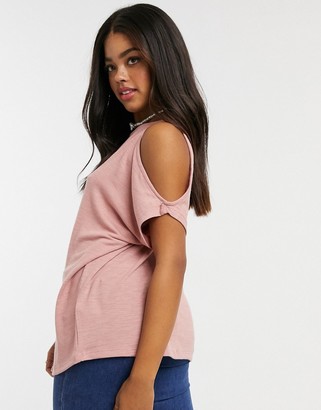 New Look fine knit cold shoulder top in pink
