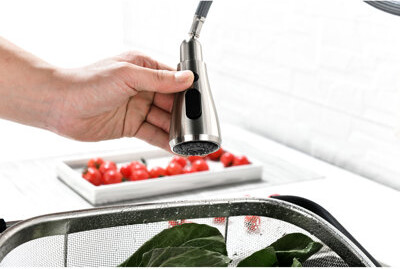 Pull Down Kitchen Faucet In Stainless Steel - Single Handle High Arc Brushed Nickel Sink With Rust Resistance 360 Rotating Nozzle Tap For Versatile Us