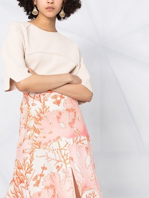 Stella McCartney Coral-Print Handkerchief-Hem Maxi-Skirt