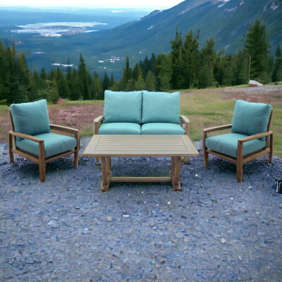 Rosecliff Heights Avalon Courtyard Casual Teak Sunbrella Complete Patio Set with Cushions