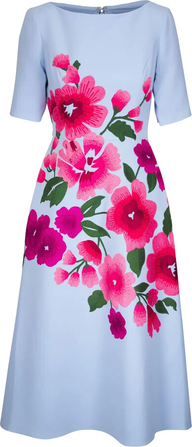 Carolina Herrera Floral-Embroidered Midi Dress