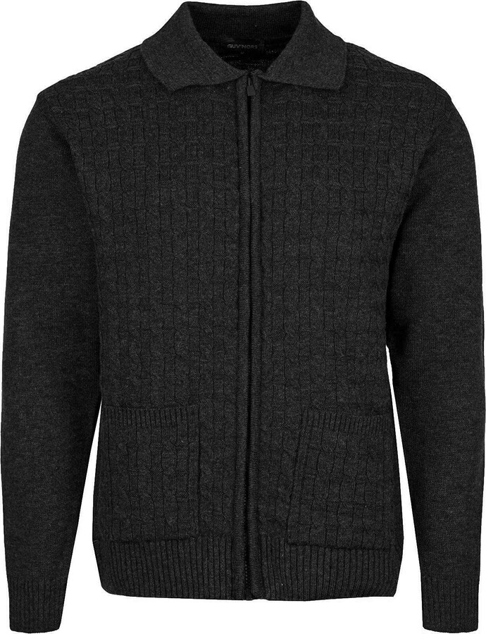 Maan Store Mens Knitted Cardigan Collar Neck Front Zip Closure and ...
