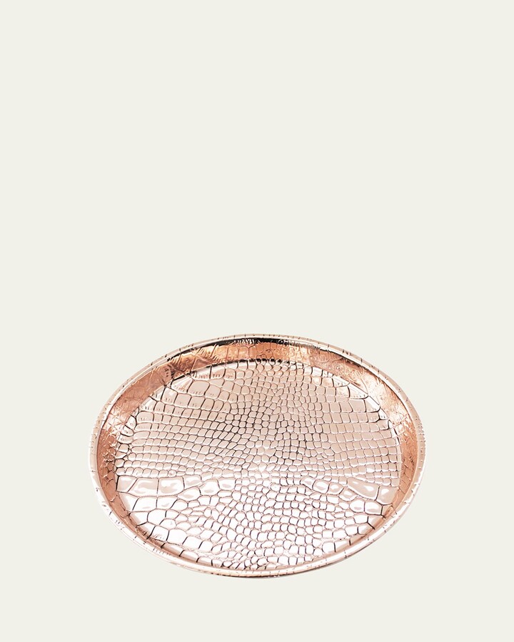 Coppermill Kitchen Antique English Copper Embossed Round Bar Tray, Late 19th Century