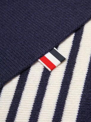 Thom Browne Striped Wool Scarf - Navy