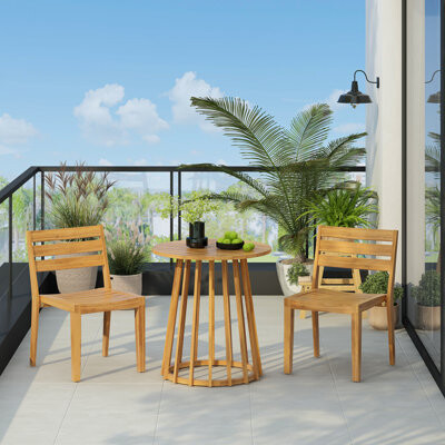 Ebern Designs Outdoor 3-Pieces Acacia Wood Dining SetRound Bistro Set Teak