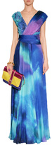 Thumbnail for your product : Matthew Williamson Tonal Blue-Purple Beaded Shoulder Silk Chiffon Gown