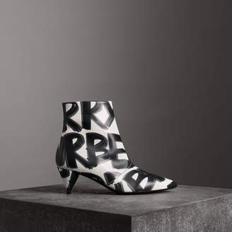 Burberry Graffiti Print Leather Ankle Boots