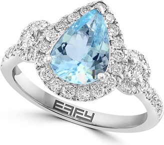 Effy 14K White Gold Diamond Halo Aquamarine Ring - 0.54 ctw. - Size 7