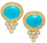 Thumbnail for your product : Temple St. Clair Cl Color 18K Yellow Gold, Turquoise & Diamond Classic Oval Pyramid Post Earrings