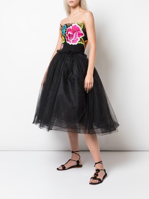 Carolina Herrera Strapless Floral-Embroidered Dress