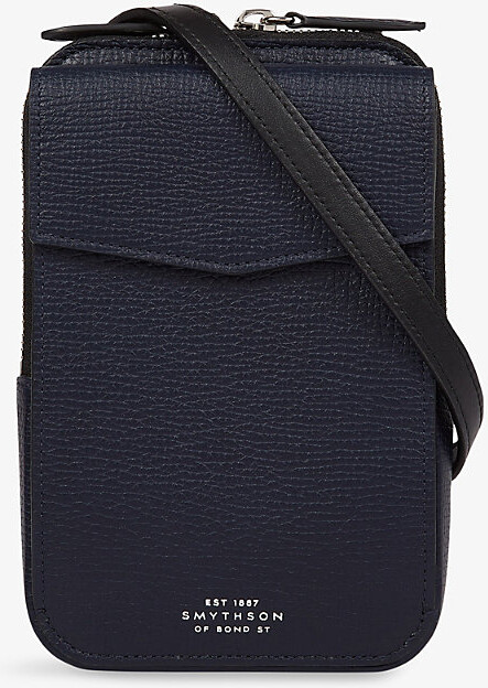 Smythson Mens Navy Ludlow Leather Cross-Body Pouch