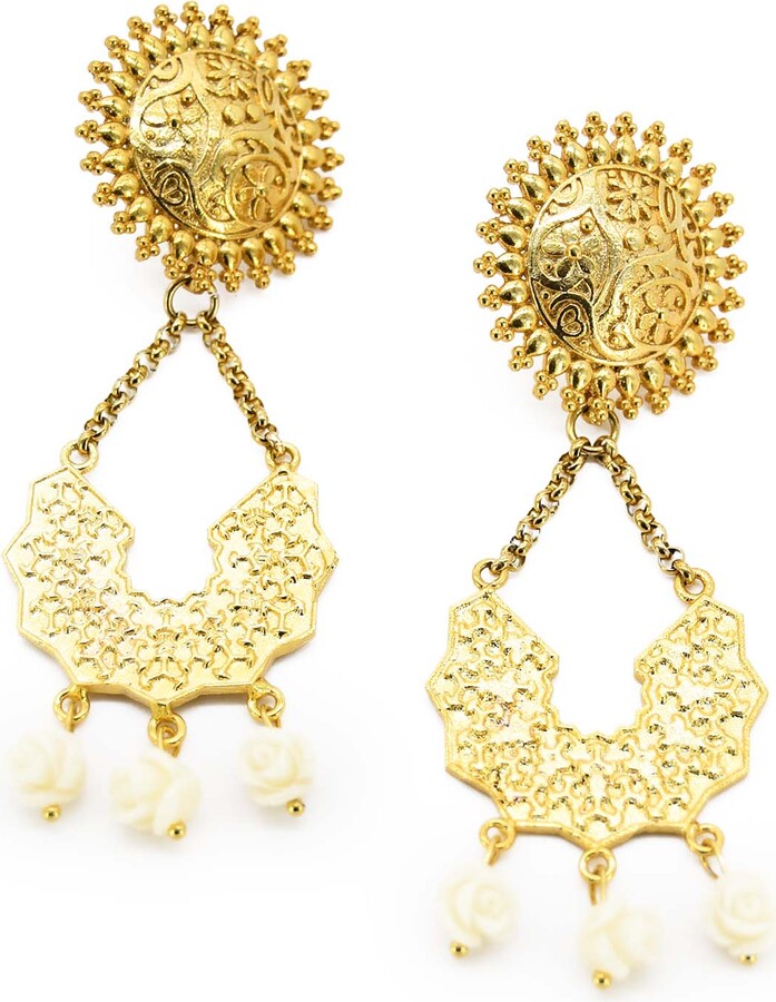 Adiba Gold Tranquility Roses Handmade Drop Earring