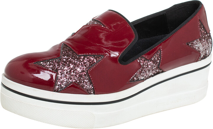 Stella McCartney Red Faux Patent Leather Slip On Platform Sneakers Size 38  - ShopStyle