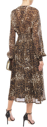 Nili Lotan Brienne Shirred Leopard-print Silk-chiffon Midi Dress