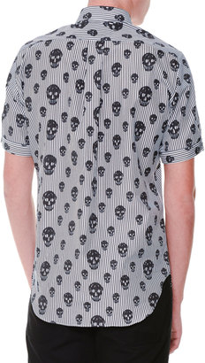 Alexander McQueen Skull-Print Striped Short-Sleeve Shirt, Black/White