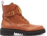 Thumbnail for your product : Valentino Garavani - V-logo Leather Lace-up Boots - Tan