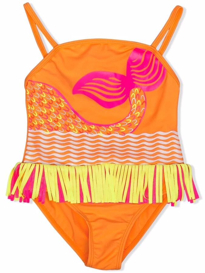 Graphic-print fringed swimsuit Farfetch Girls Sport & Swimwear Swimwear Swimsuits Orange 