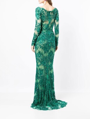ZUHAIR MURAD Sequinned Floral-Lace Gown