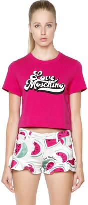 Love Moschino Printed Cropped Cotton Jersey T-Shirt