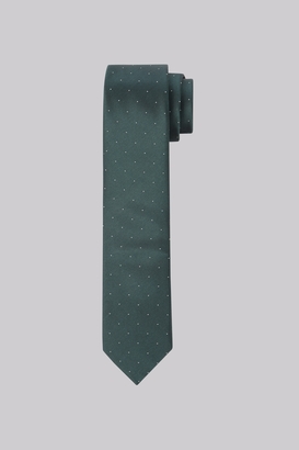 Moss Bros Premium Green Spot Silk Skinny Tie