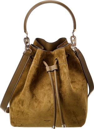 Italian Designer Suede Leather Bucket Bag with Tassel- Swolit Tullio Croc  Black