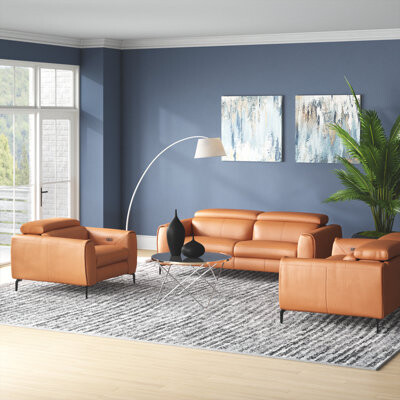 Gonsalez 3 Piece Genuine Leather Reclining Living Room Set