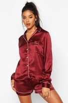 Thumbnail for your product : boohoo Button Through Long Sleeve Pj Short Set