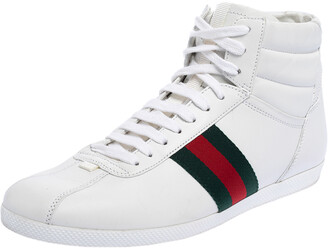 Gucci White Leather Web Detail High Top Sneakers Size 39 - ShopStyle