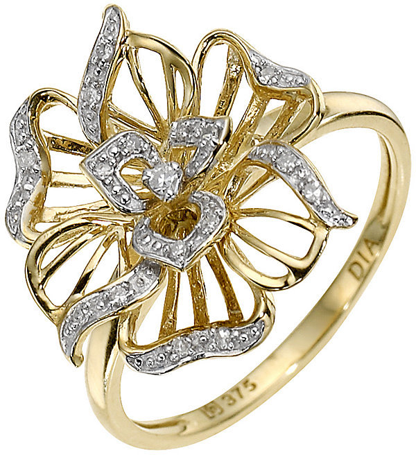 Ernest Jones 9ct yellow gold diamond flower ring ShopStyle Women's