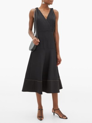 Proenza Schouler White Label Wrap-front Topstitched-edge Flared Dress - Black
