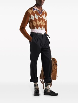 Prada argyle v neck knit sweater