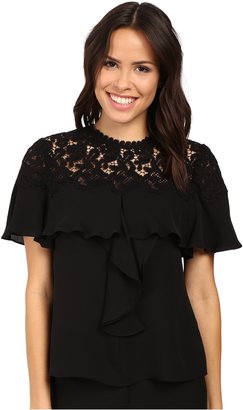 Rebecca Taylor Short Sleeve Georgette & Lace Top