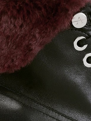 Aquatalia Idris Faux Fur-Trimmed Leather Combat Boots
