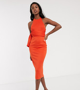 Thumbnail for your product : ASOS Tall ASOS DESIGN Tall racer front tie back pencil midi dress in fiery red