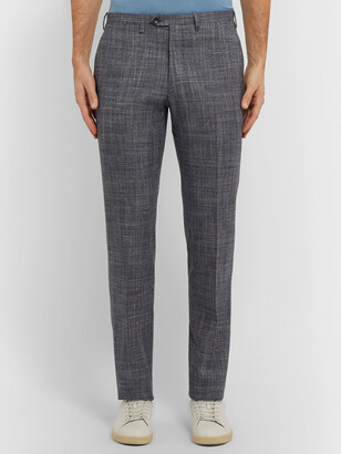 Kiton Slim-Fit Puppytooth Cashmere, Virgin Wool, Silk And Linen-Blend Suit Trousers